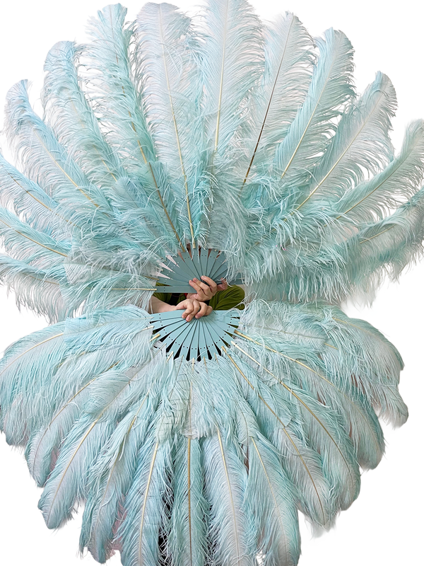 Custom color 180 degree Full Open 2 layers Ostrich Feather Fan 30