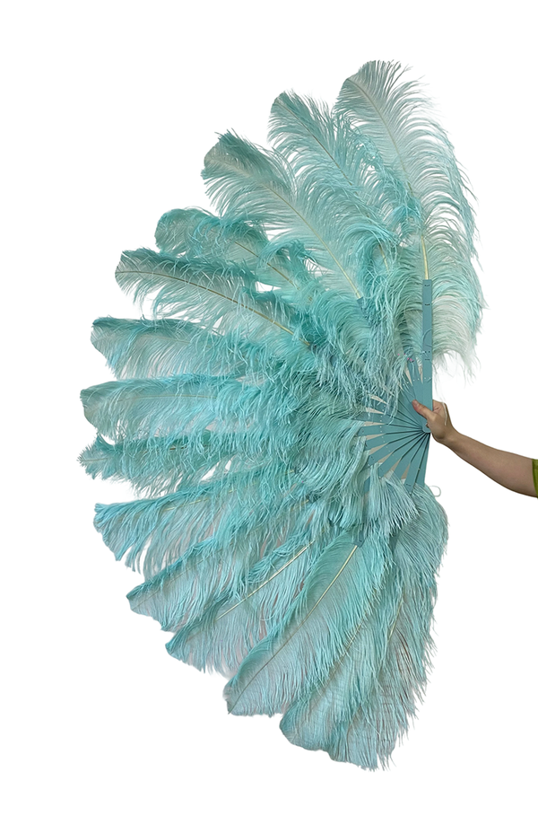 Custom color 180 degree Full Open 2 layers Ostrich Feather Fan 30