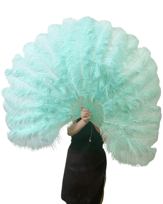 Mint Green intermediate 2 layers Ostrich Feather Fan 30"x 54" - hotfans