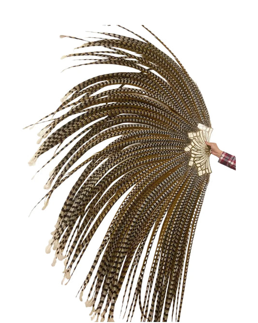 Oversized Luxury Pheasant Feather Fan – Handcrafted with Natural Venery Tails