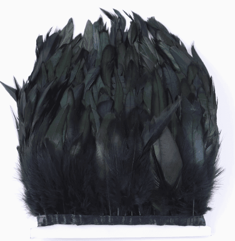 Black Rooster Hackle Saddle Feather Trim Fringe - hotfans