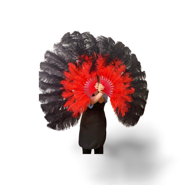 Custom mix color 2 Layers Ostrich Feather Fan 30''x 54'' with Travel leather Bag