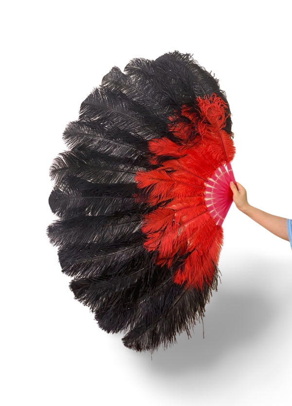 Custom mix color 2 Layers Ostrich Feather Fan 30''x 54'' with Travel leather Bag