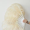 Beige single layer Ostrich Feather Fan with leather travel Bag 25"x 45"