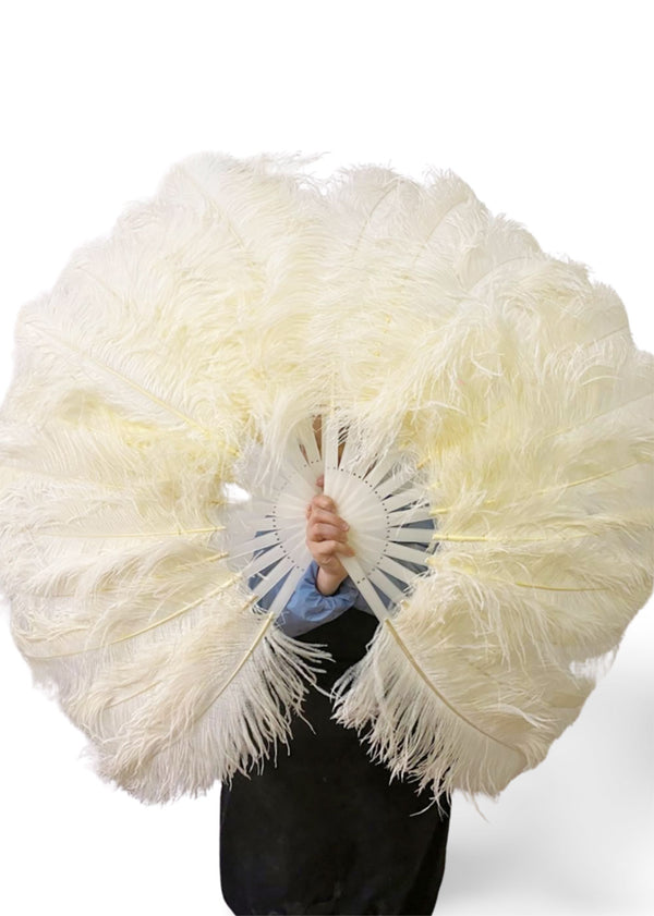 Single layer Beige Beginner’s Ostrich Feather Fan 25"x 45"