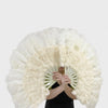 Beige Marabou Ostrich Feather fan 21"x 38" with Travel leather Bag.