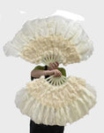 Load image into Gallery viewer, Beige Marabou Ostrich Feather fan 21"x 38" with Travel leather Bag.
