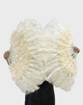 Load image into Gallery viewer, Beige Marabou Ostrich Feather fan 21"x 38" with Travel leather Bag.
