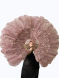 Load image into Gallery viewer, Beginner Beige wood Marabou & Ostrich Feather fan 21"x 38"
