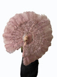 Load image into Gallery viewer, Beginner Beige wood Marabou & Ostrich Feather fan 21"x 38"
