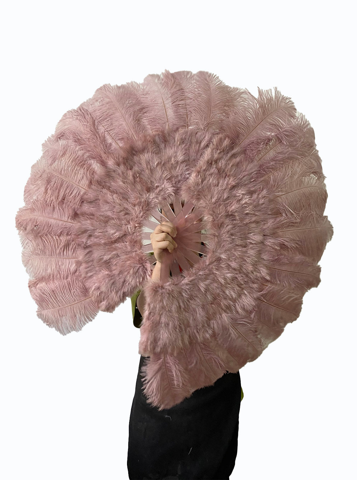 Beginner Beige wood Marabou & Ostrich Feather fan 21"x 38"