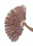 Load image into Gallery viewer, Beginner Beige wood Marabou & Ostrich Feather fan 21"x 38"
