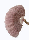 Load image into Gallery viewer, Beginner Beige wood Marabou & Ostrich Feather fan 21"x 38"
