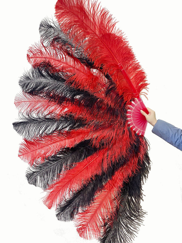 Custom Mix Alternating Color XL 2 Layers Ostrich Feather Fan 34