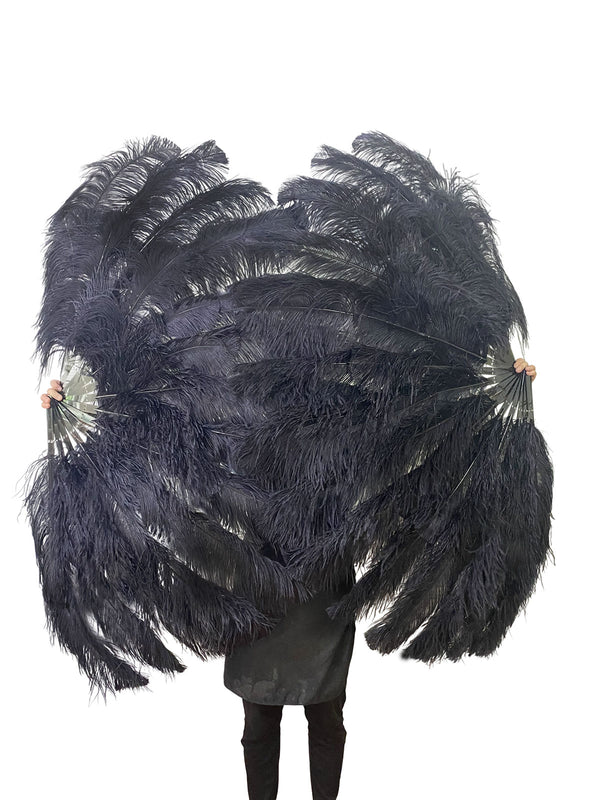 Custom colors Advanced 180 DEGREE FULL OPEN XL 2 layers Ostrich Feather Fan 34