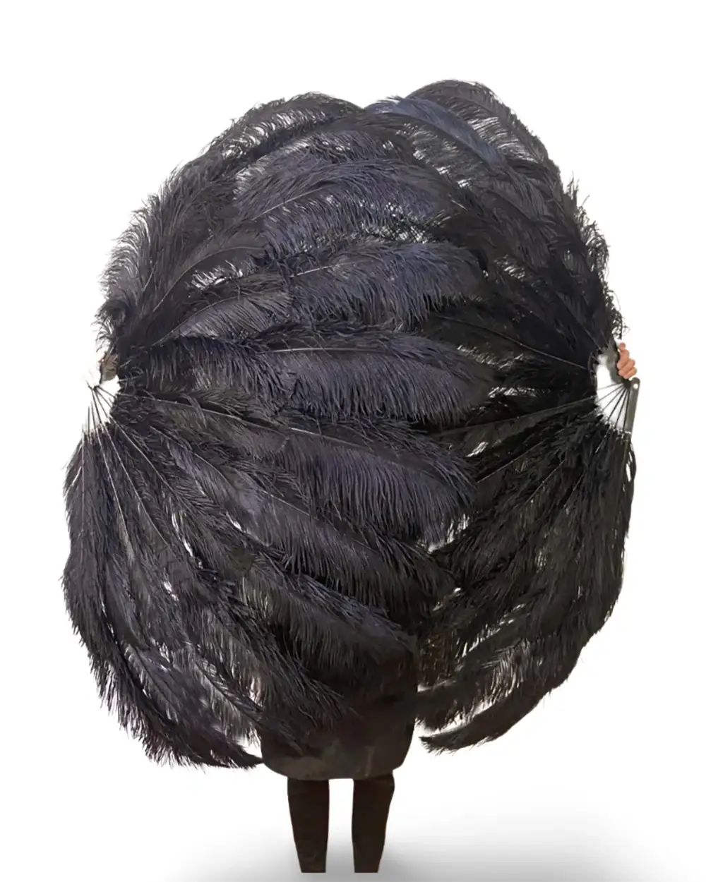 Éventail en plumes d'autruche noir XXL à 2 couches, à augmentation avancée 38"x64"