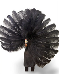 Charger l'image dans la visionneuse de galerie, Éventail en plumes d'autruche noir XXL à 2 couches, à augmentation avancée 38"x64"
