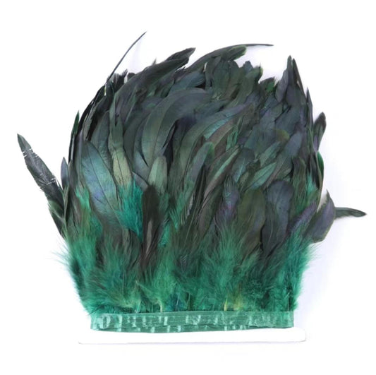 Blackish Green Rooster Hackle Saddle Feather Trim Fringe