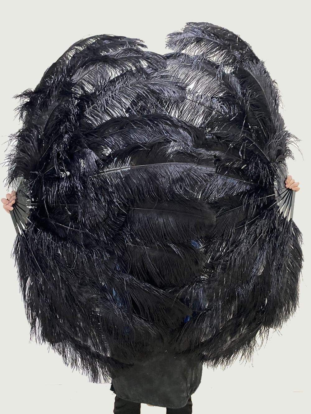 Black Advanced XL 2 Layers Ostrich Feather Fan 34"x 60" - hotfans