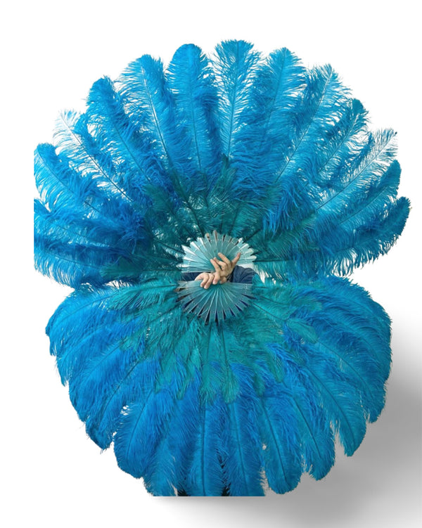 CUSTOM U/D MIX COLOR 180 DEGREE FULL OPEN 2 LAYERS OSTRICH FEATHER FAN 