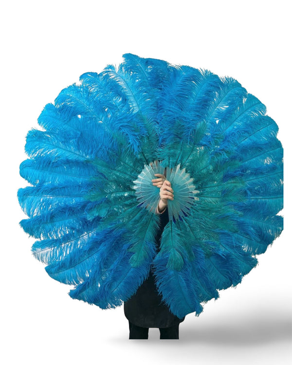 CUSTOM U/D MIX COLOR 180 DEGREE FULL OPEN 2 LAYERS OSTRICH FEATHER FAN 