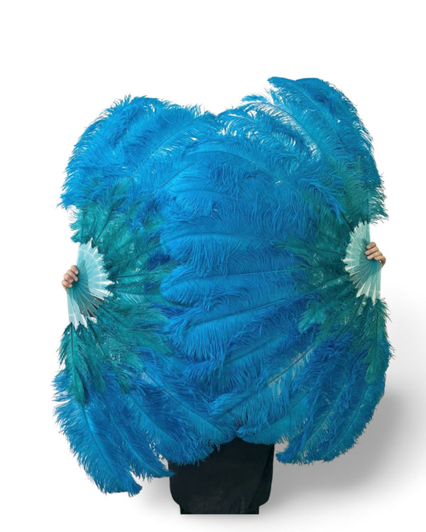 CUSTOM U/D MIX COLOR 180 DEGREE FULL OPEN 2 LAYERS OSTRICH FEATHER FAN 