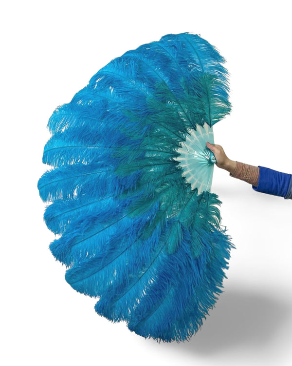 CUSTOM U/D MIX COLOR 180 DEGREE FULL OPEN 2 LAYERS OSTRICH FEATHER FAN 