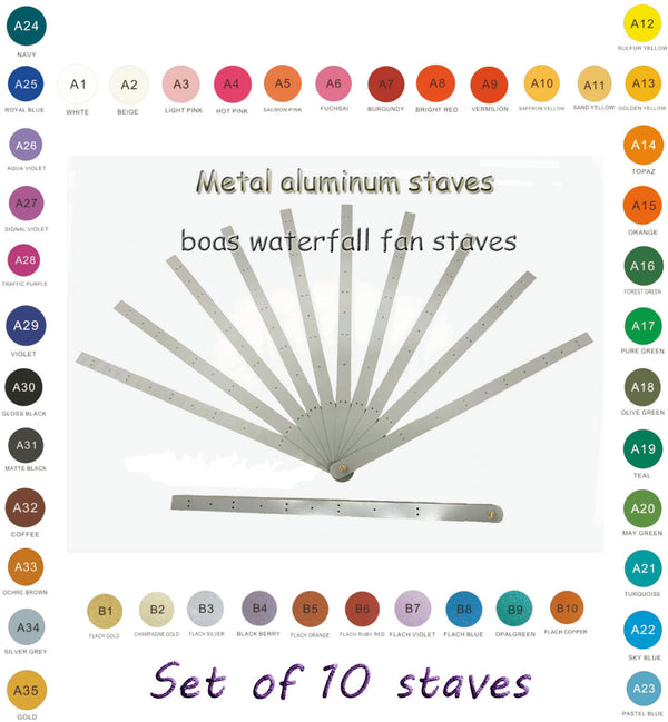 51cm boa /waterfall fan staves Metal aluminum staves Set of 10 & Hardware Assembly Kit.
