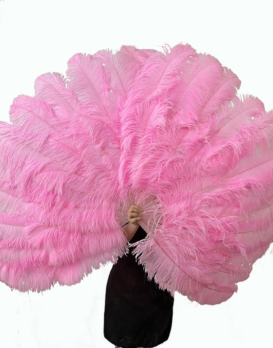 Bright Pink Advanced XL 2 Layers Ostrich Feather Fan 34"x 60"