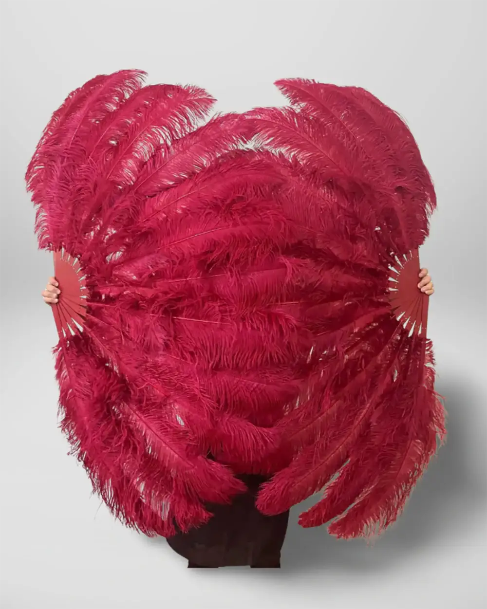 Burgundy 180 DEGREE FULL OPEN 2 LAYERS OSTRICH FEATHER FAN "30"X 60"