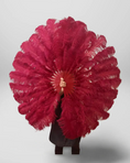 Load image into Gallery viewer, Burgundy 180 DEGREE FULL OPEN 2 LAYERS OSTRICH FEATHER FAN "30"X 60"
