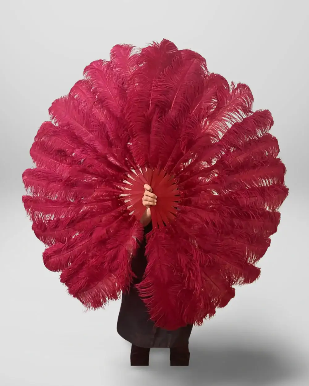Burgundy 180 DEGREE FULL OPEN 2 LAYERS OSTRICH FEATHER FAN "30"X 60"