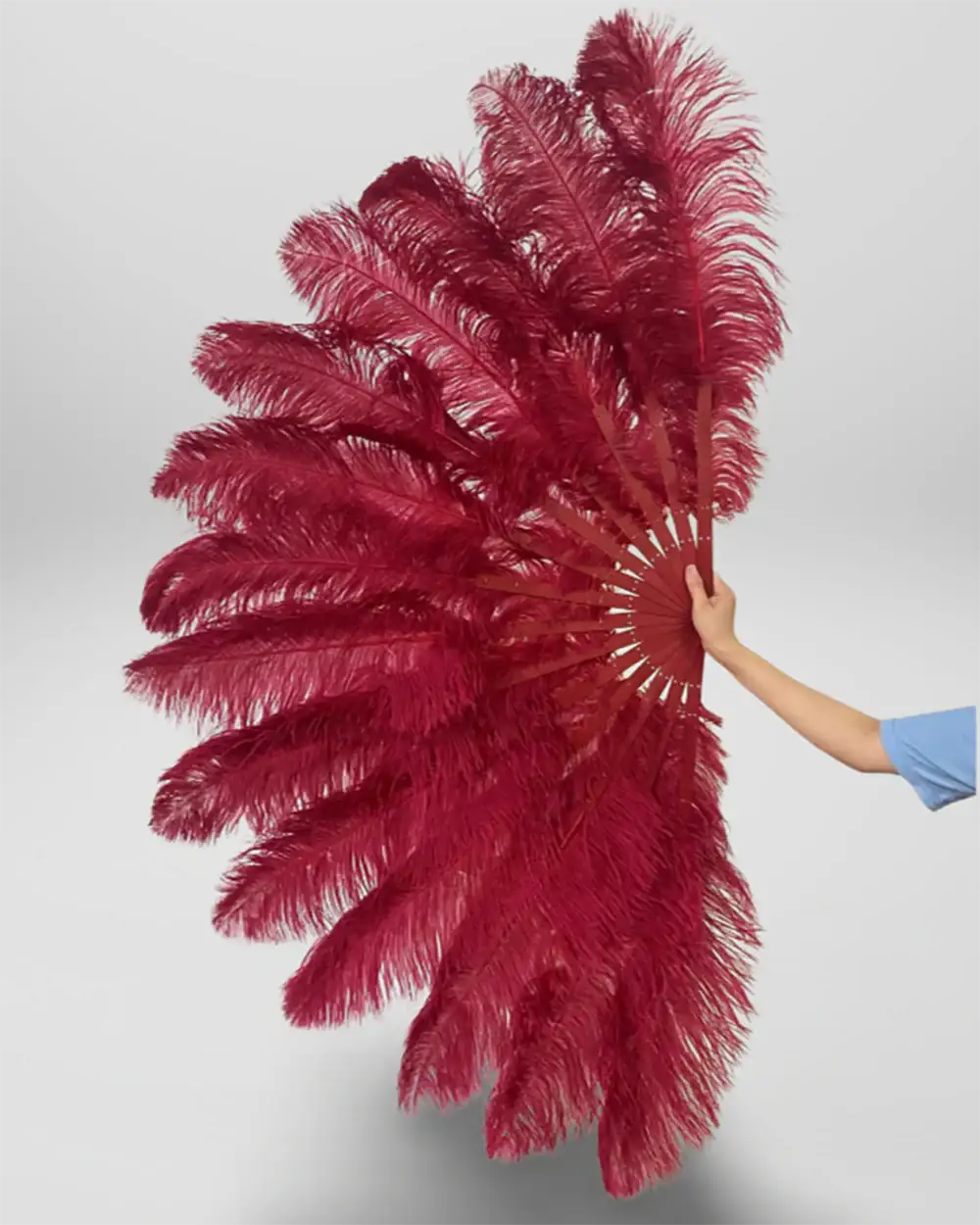 Burgundy 180 DEGREE FULL OPEN 2 LAYERS OSTRICH FEATHER FAN "30"X 60"