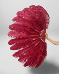 Load image into Gallery viewer, Burgundy 180 DEGREE FULL OPEN 2 LAYERS OSTRICH FEATHER FAN "30"X 60"
