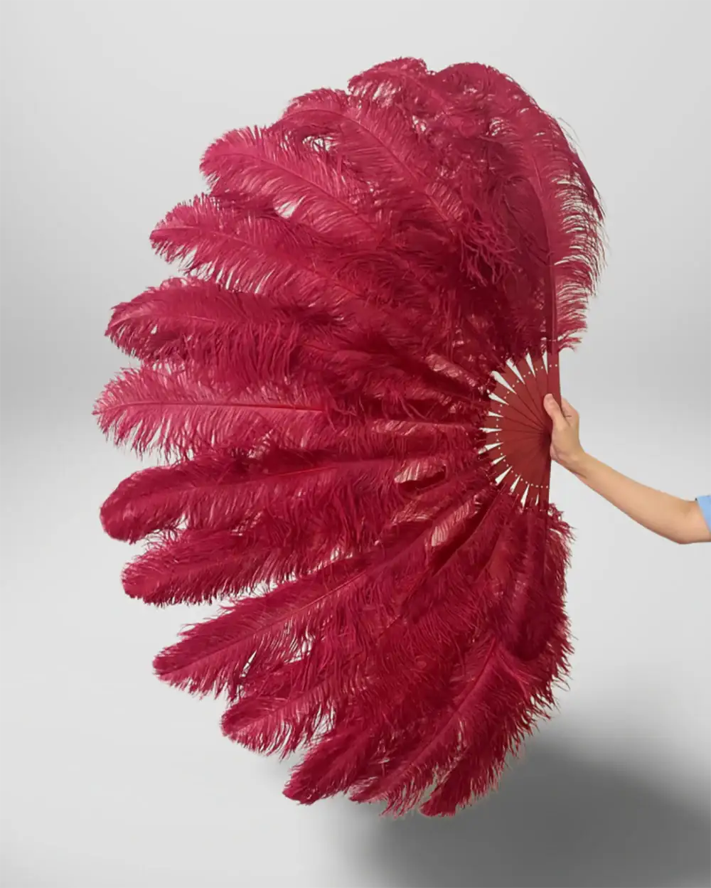 Burgundy 180 DEGREE FULL OPEN 2 LAYERS OSTRICH FEATHER FAN "30"X 60"