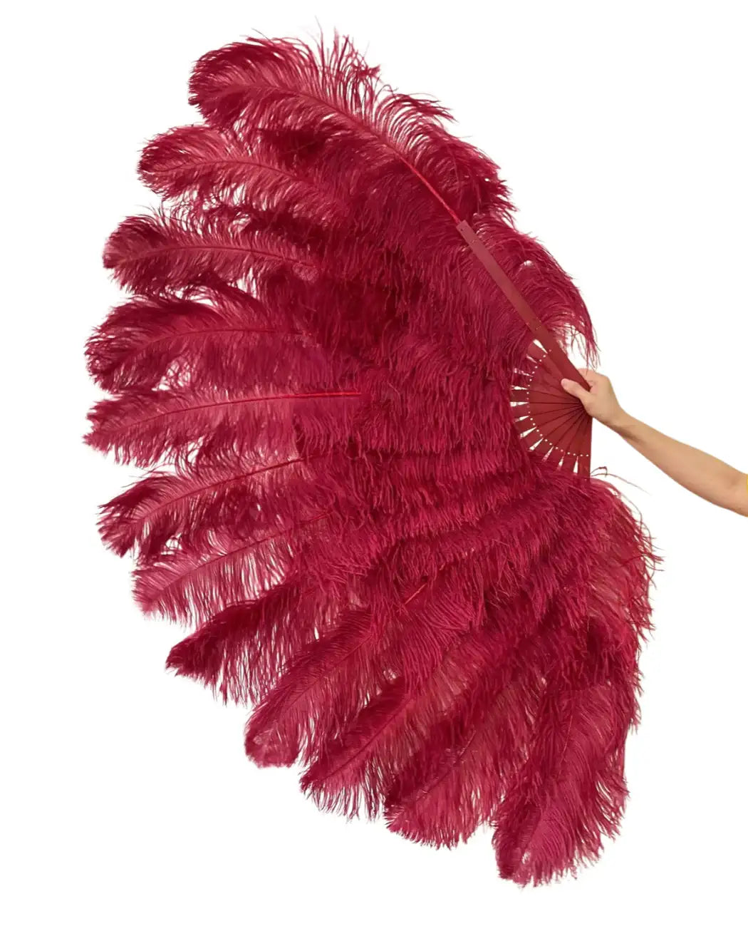 Burgundy Advanced XL 2 Layers Ostrich Feather Fan 34"x 60" - hotfans