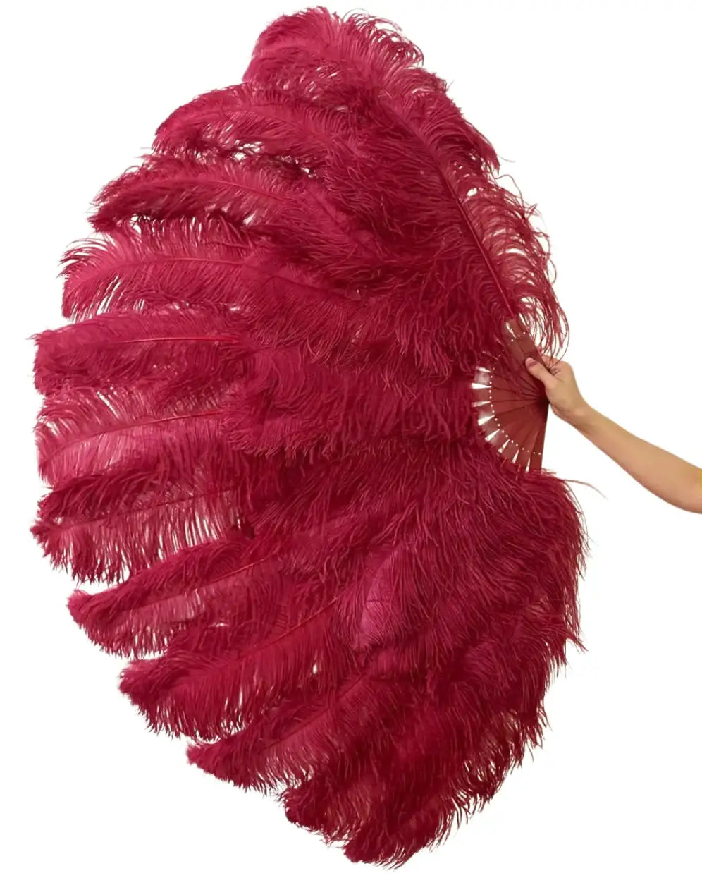 Burgundy Advanced XL 2 Layers Ostrich Feather Fan 34"x 60" - hotfans