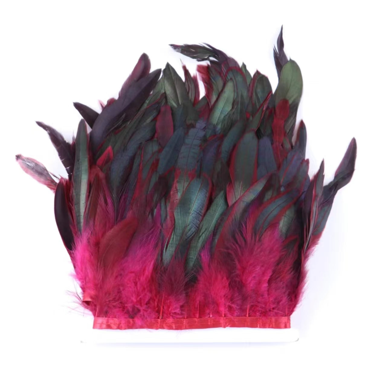 Burgundy Rooster Hackle Saddle Feather Trim Fringe