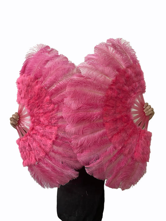 Beginner Coral red Marabou & Ostrich Feather fan 21"x 38"