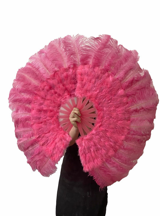 Beginner Coral red Marabou & Ostrich Feather fan 21"x 38"