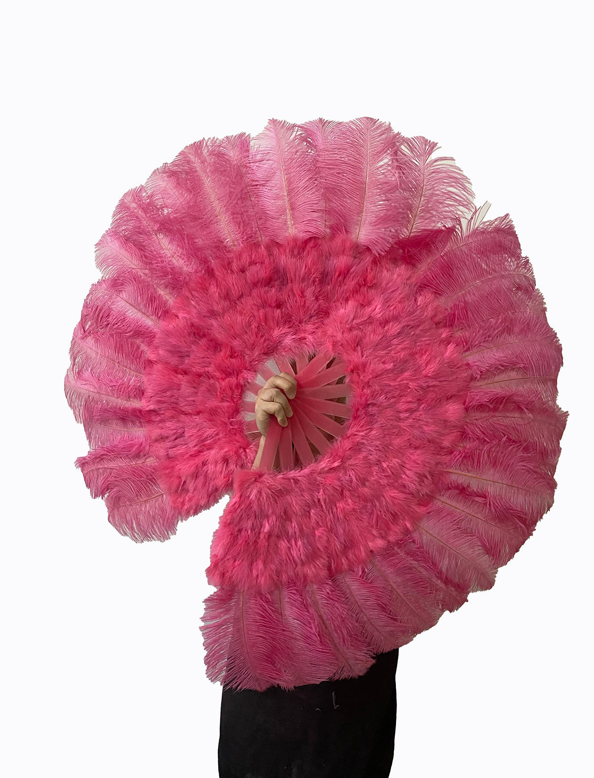 Beginner Coral red Marabou & Ostrich Feather fan 21"x 38"