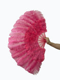 Load image into Gallery viewer, Beginner Coral red Marabou & Ostrich Feather fan 21"x 38"
