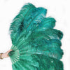 Abanico de plumas de avestruz verde bosque de 2 capas de 30&quot;x 54&quot; con bolsa de viaje de cuero.
