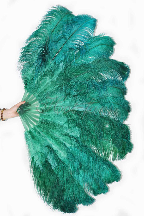 2 layers forest green Ostrich Feather Fan 30