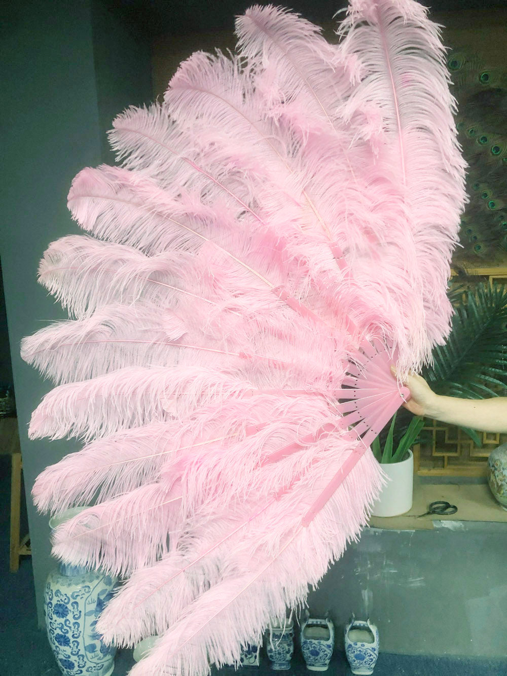 Light Pink Advanced XL 2 Layers Ostrich Feather Fan 34"x 60"