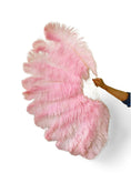 Load image into Gallery viewer, Single layer pink Beginner’s Ostrich Feather Fan 25"x 45"
