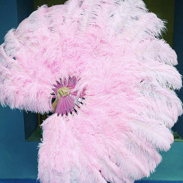 Light Pink Advanced XL 2 Layers Ostrich Feather Fan 34