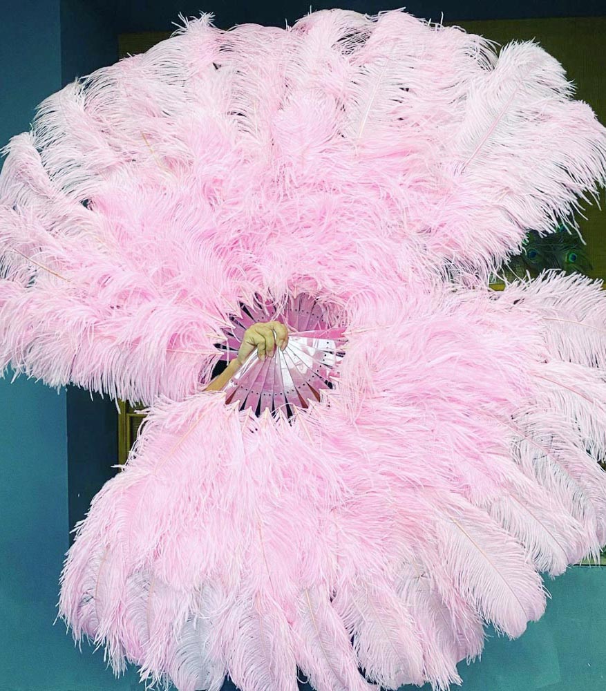 Light Pink Advanced XL 2 Layers Ostrich Feather Fan 34"x 60"