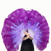 Mix aqua violet & dark purple 2 Layers Ostrich Feather Fan 30''x 54'' with Travel leather Bag.