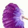 Misture violeta água e roxo escuro Leque de penas de avestruz de 2 camadas 30&#39;&#39;x 54&#39;&#39; com bolsa de couro de viagem.